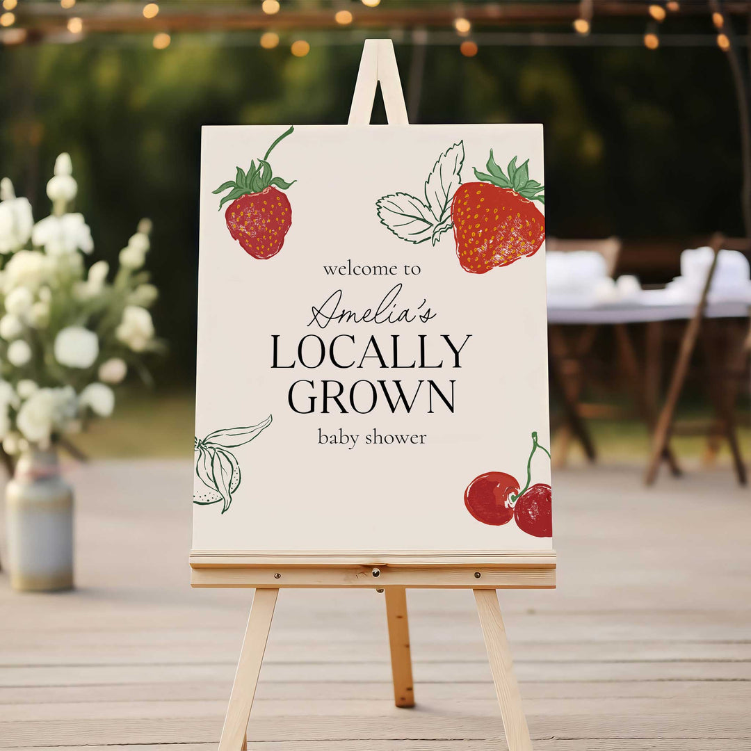 Locally Grown Strawberry Baby Shower Welcome Sign