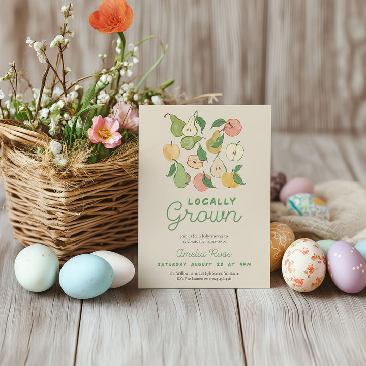 Locally Grown Pears Baby Shower Invitation
