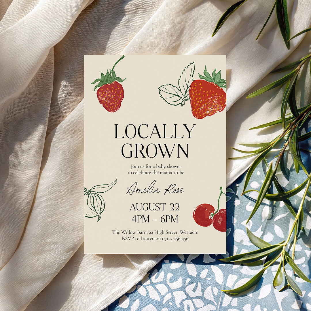 Locally Grown Strawberry Baby Shower Invitation