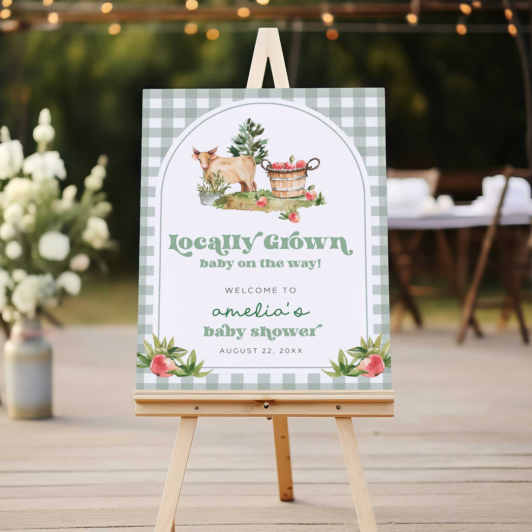 Locally Grown Retro Baby Shower Welcome Sign
