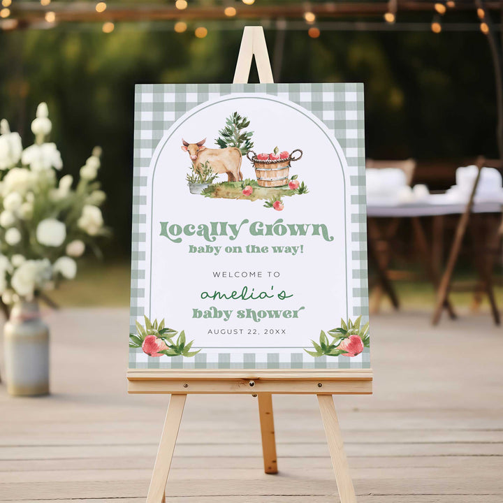 Locally Grown Retro Baby Shower Welcome Sign