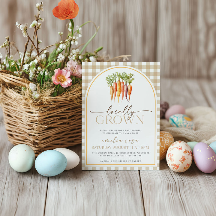 Locally Grown Orange Baby Shower Invitation