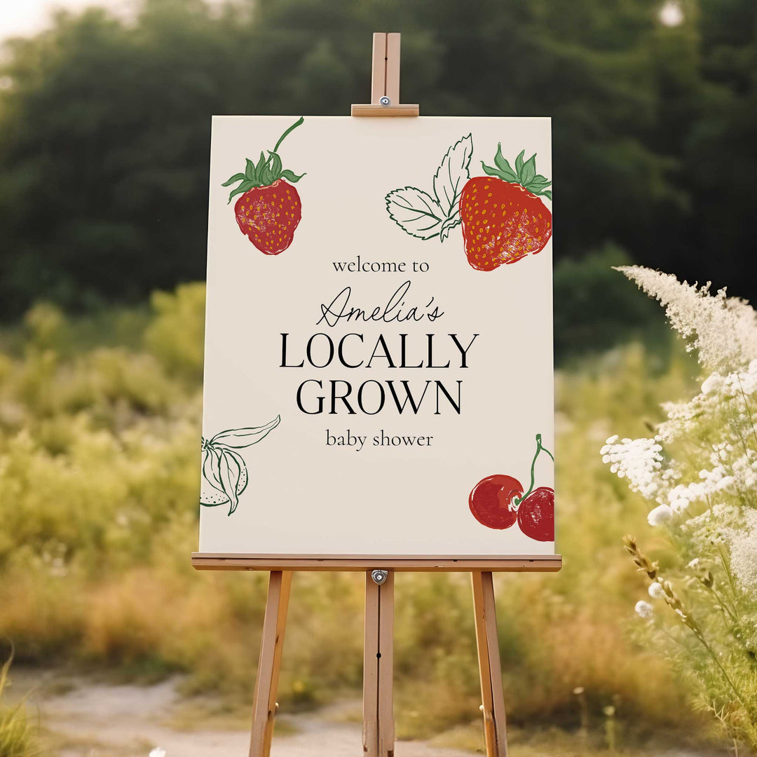 Locally Grown Strawberry Baby Shower Welcome Sign