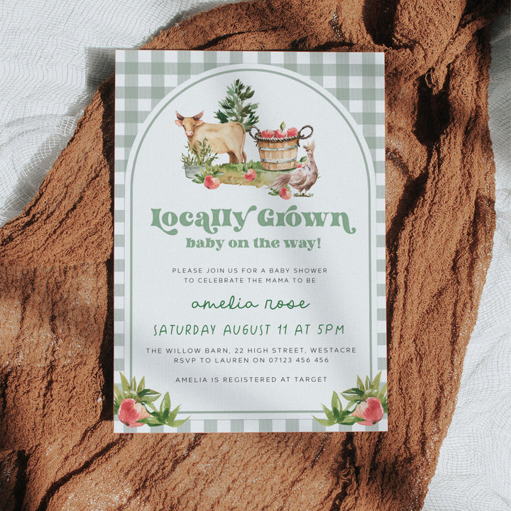 Locally Grown Retro Baby Shower Invitation