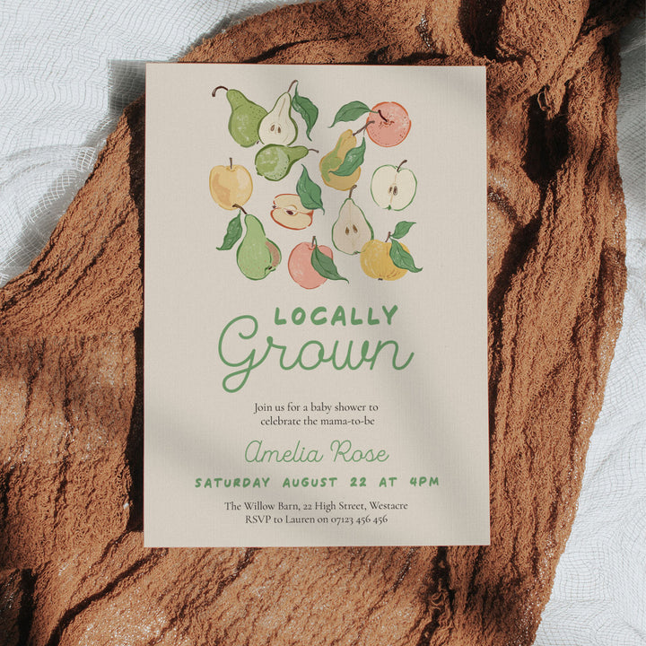 Locally Grown Pears Baby Shower Invitation