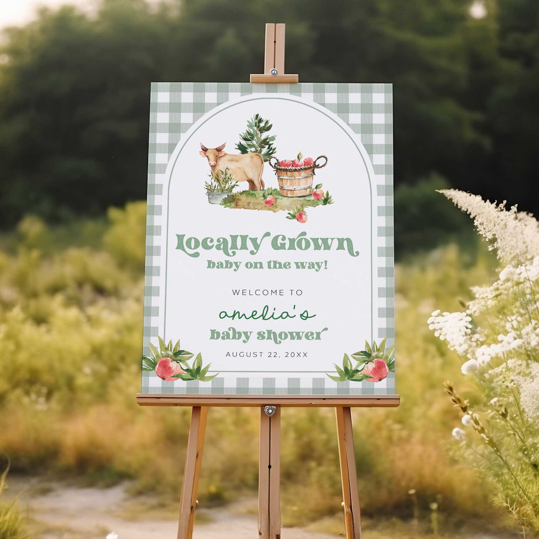 Locally Grown Retro Baby Shower Welcome Sign