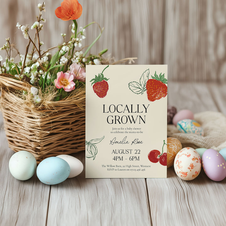 Locally Grown Strawberry Baby Shower Invitation