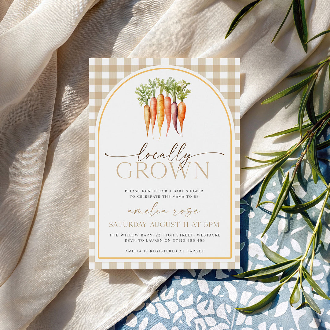 Locally Grown Orange Baby Shower Invitation