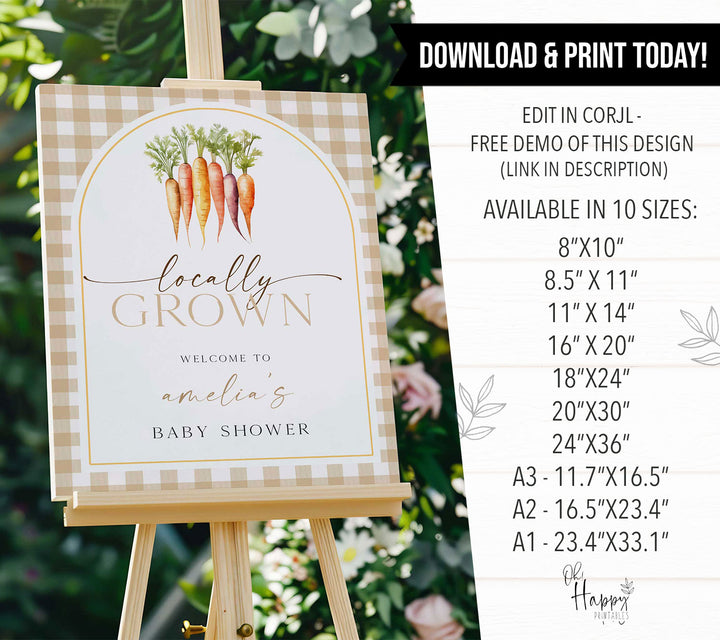 Locally Grown Orange Baby Shower Welcome Sign