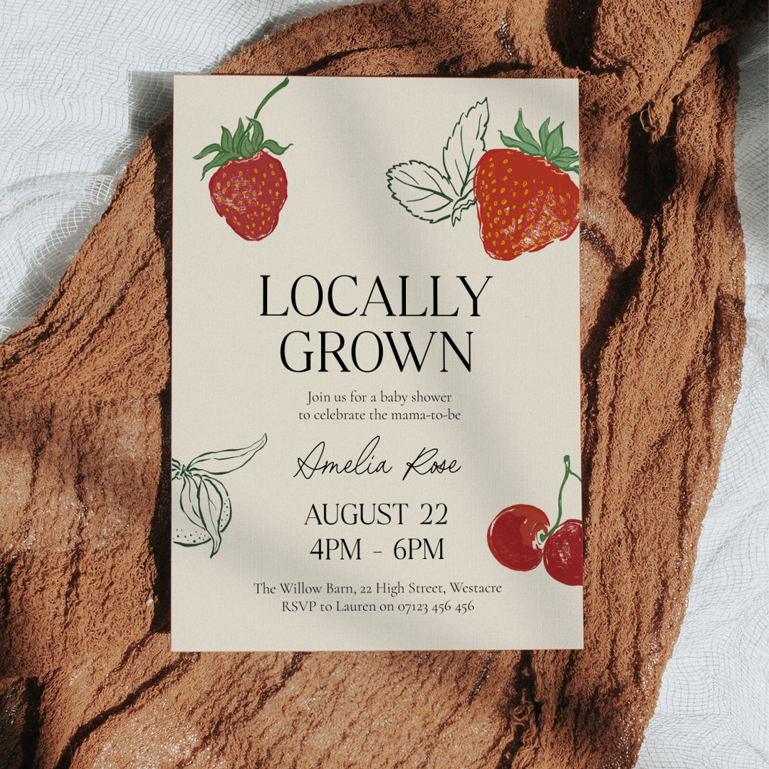 Locally Grown Strawberry Baby Shower Invitation