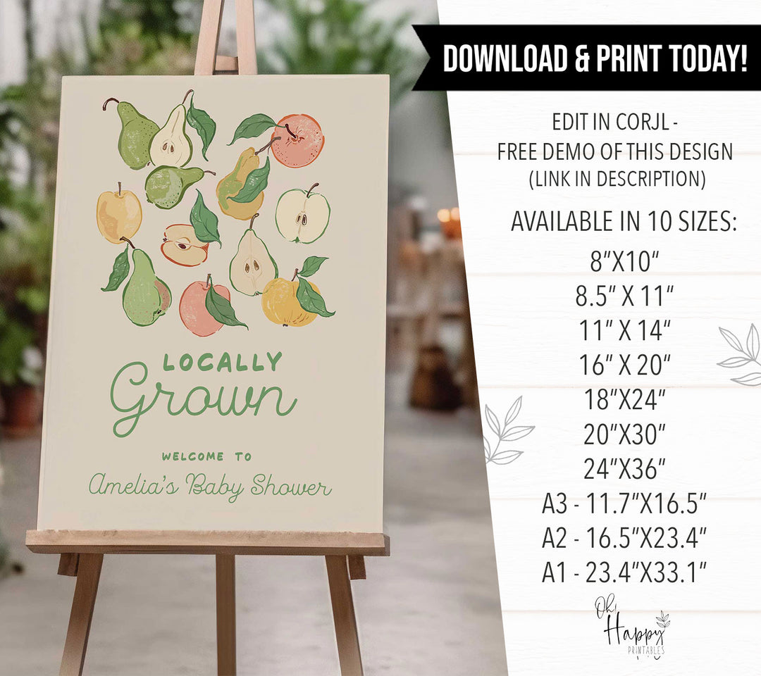 Locally Grown Pears Baby Shower Welcome Sign