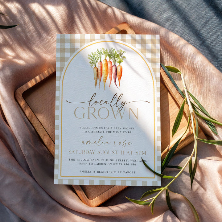 Locally Grown Orange Baby Shower Invitation