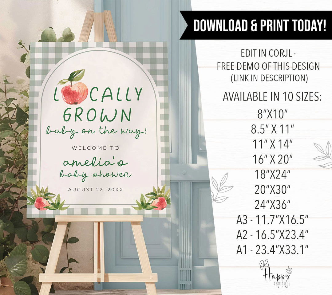 Locally Grown Apples Baby Shower Welcome Sign
