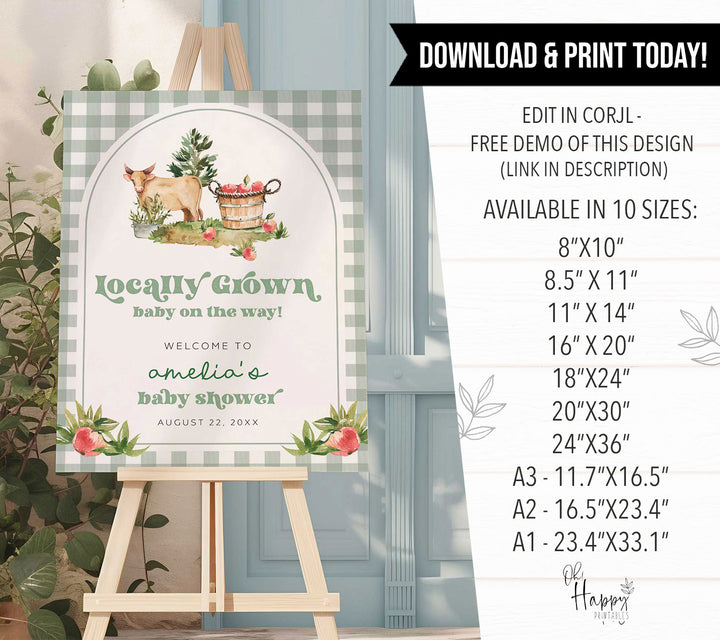 Locally Grown Retro Baby Shower Welcome Sign