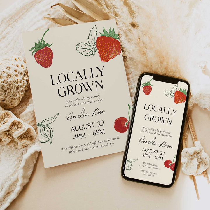 Locally Grown Strawberry Baby Shower Invitation