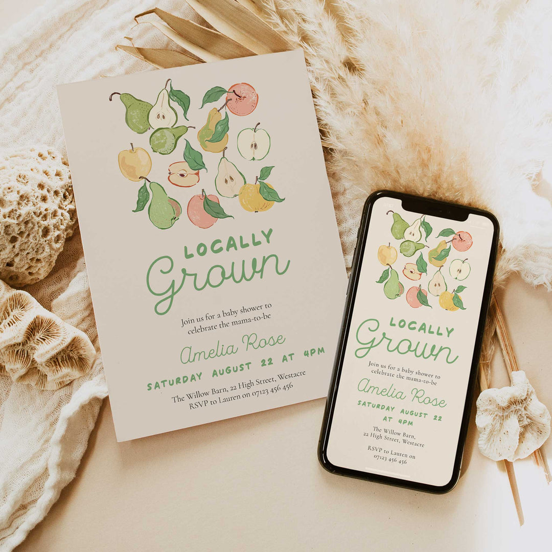 Locally Grown Pears Baby Shower Invitation