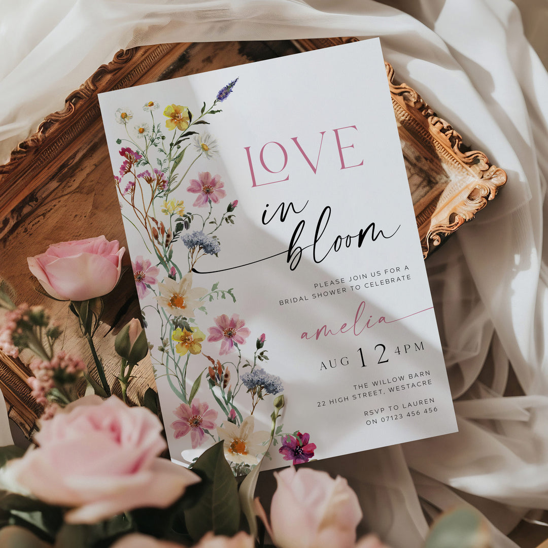Love In Bloom Floral Border Invitation