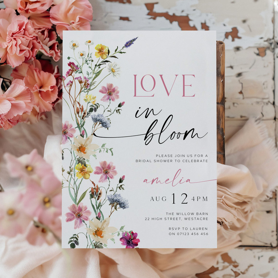 Love In Bloom Floral Border Invitation