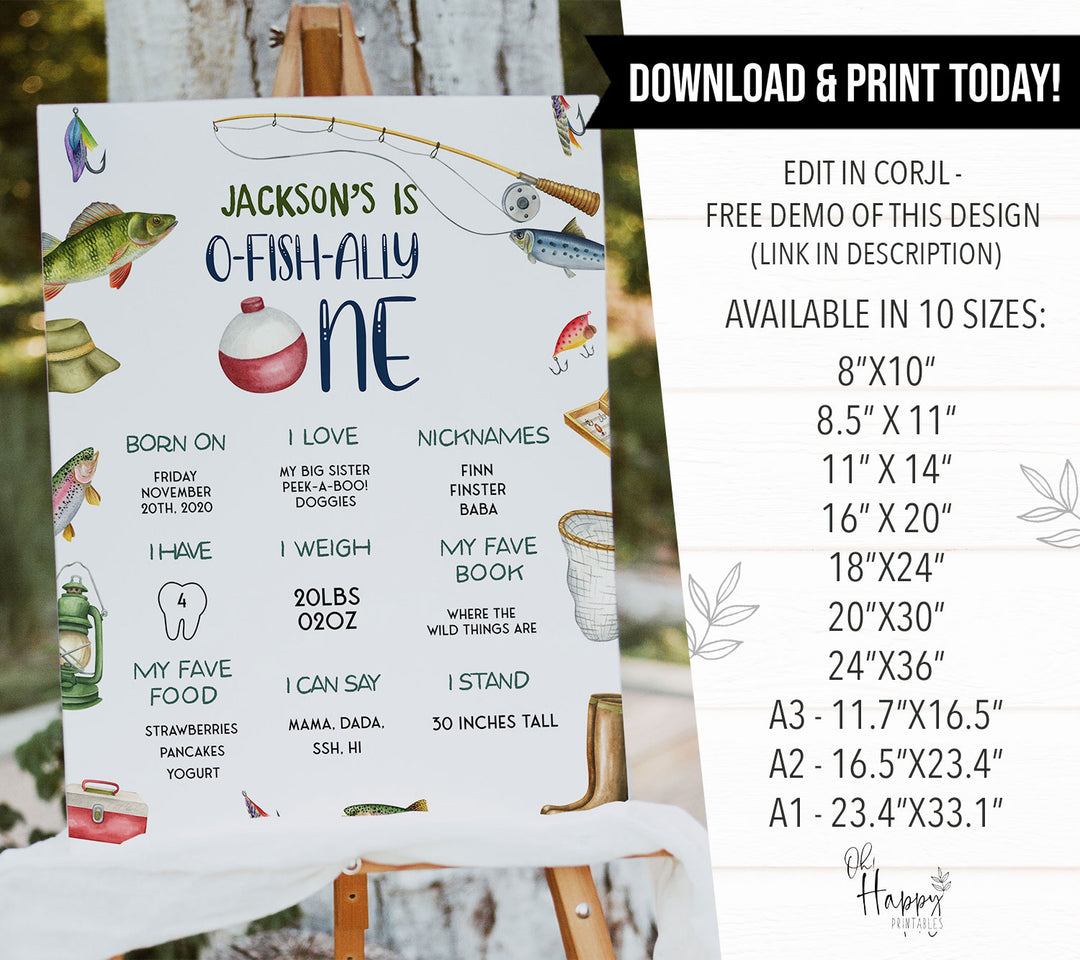 O-Fish-Ally One First Year Stats Watercolor Milestone
