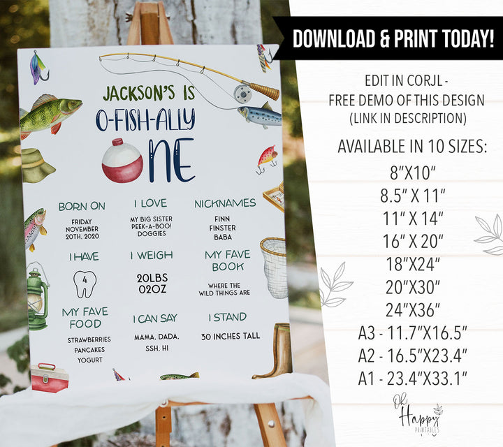 O-Fish-Ally One First Year Stats Watercolor Milestone
