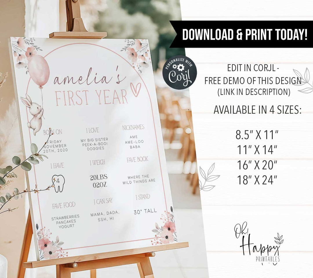 Some Bunny Is One First Year Stats editable template