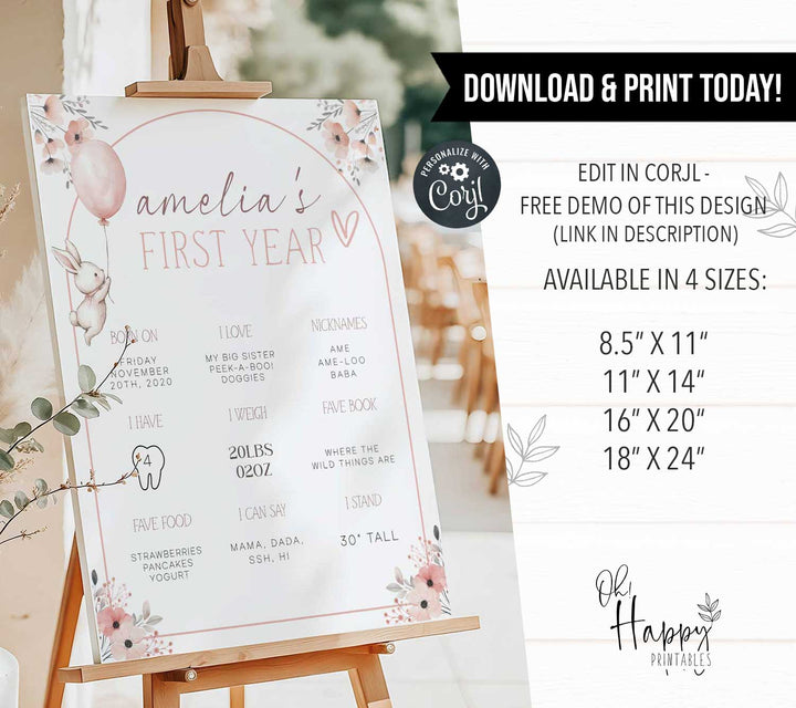 Some Bunny Is One First Year Stats editable template