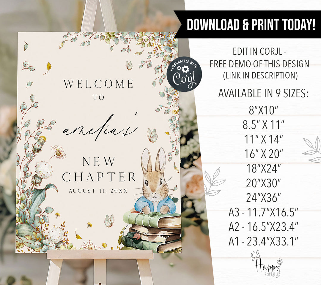 Welcome Comic Rabbit Peter Rabbit Book Welcome Sign Editable Template – OhHappyPrintables