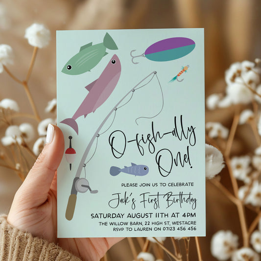 O-Fish-Ally One Modern Birthday Editable Invitation
