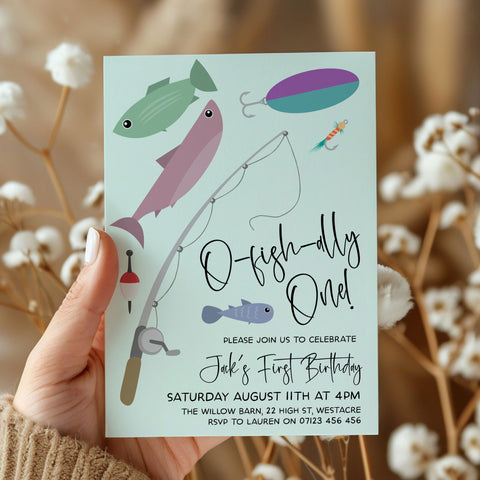 O-Fish-Ally One Modern Birthday Editable Invitation