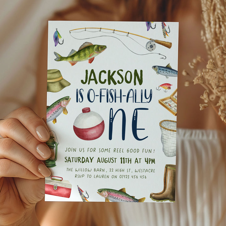 O-Fish-Ally One Border Birthday Editable Invitation
