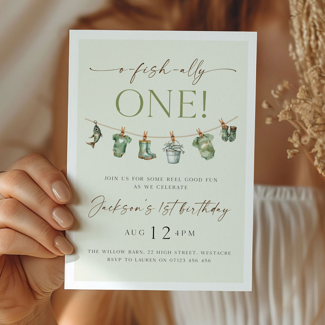 O-Fish-Ally One Birthday Editable Invitation