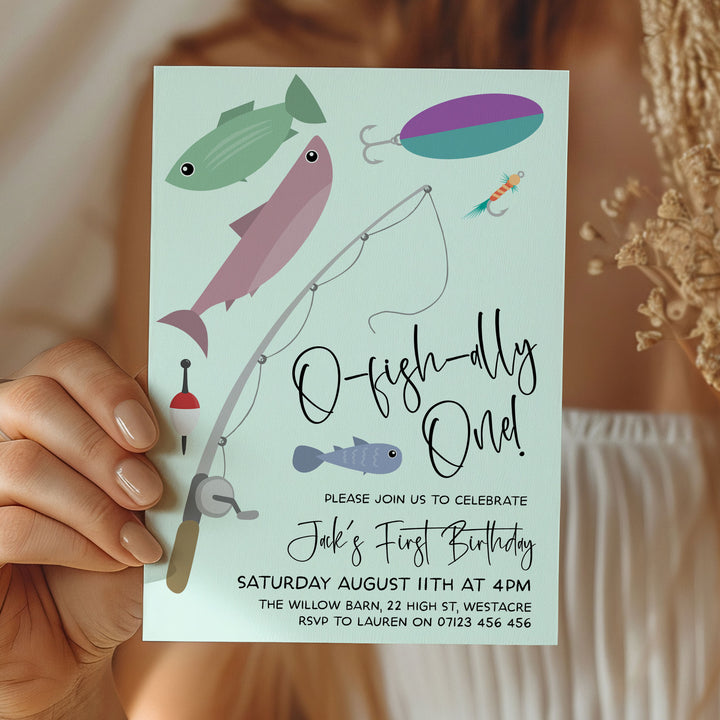 O-Fish-Ally One Modern Birthday Editable Invitation