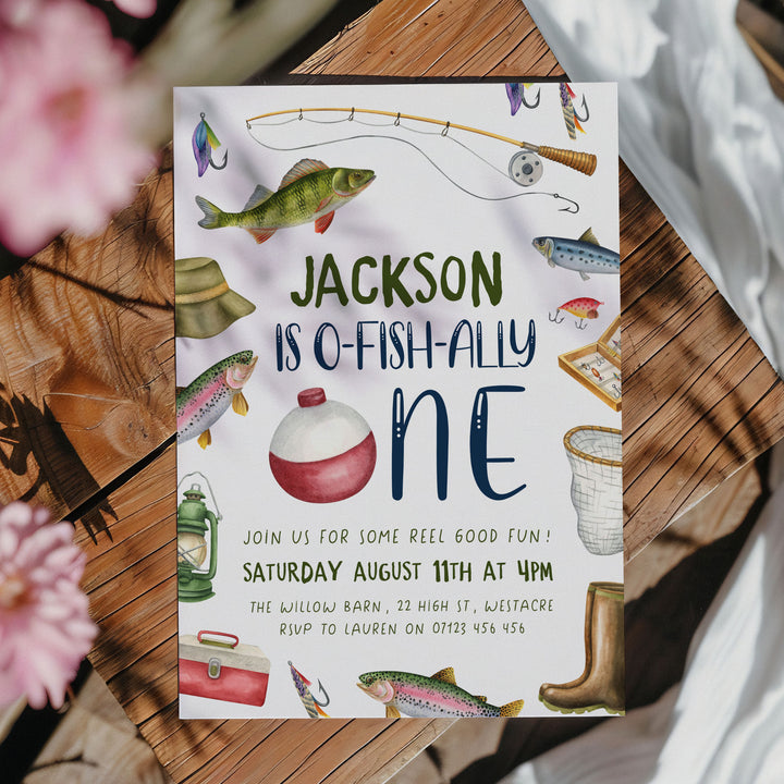 O-Fish-Ally One Border Birthday Editable Invitation