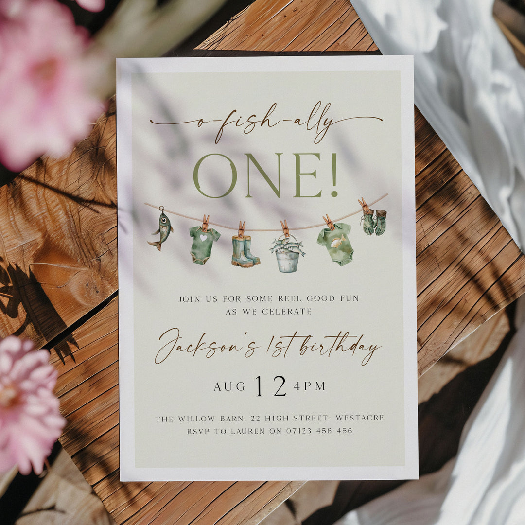 O-Fish-Ally One Birthday Editable Invitation