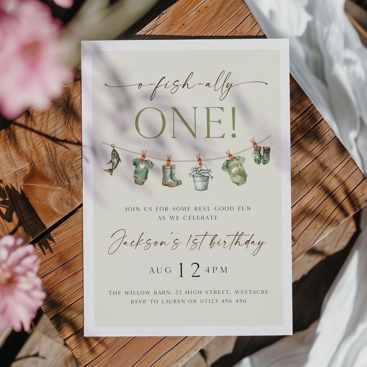 O-Fish-Ally One Birthday Editable Invitation