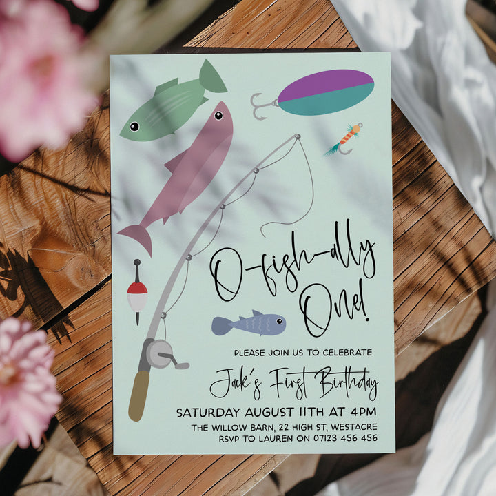 O-Fish-Ally One Modern Birthday Editable Invitation
