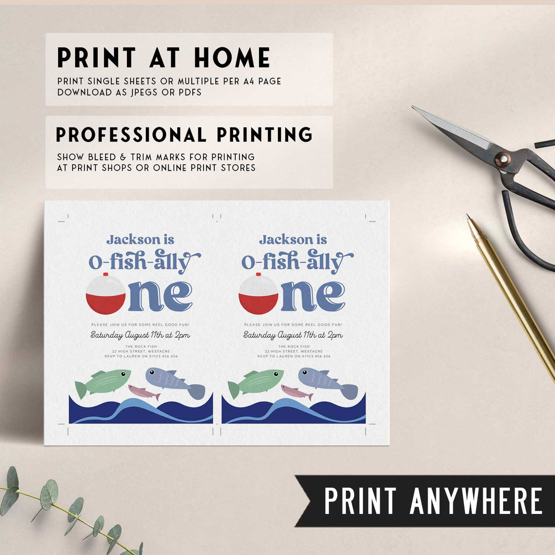 O-Fish-Ally One Retro Birthday Editable Invitation