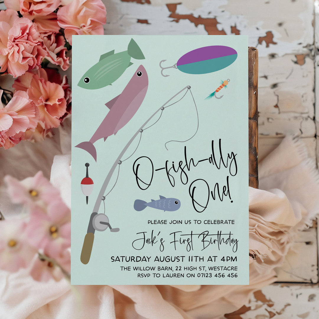 O-Fish-Ally One Modern Birthday Editable Invitation