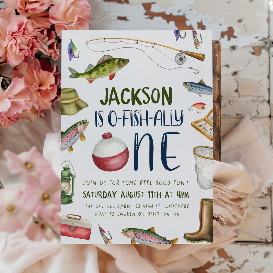 O-Fish-Ally One Border Birthday Editable Invitation