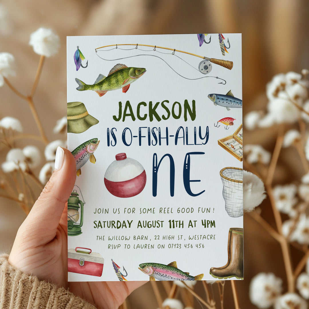 O-Fish-Ally One Border Birthday Editable Invitation