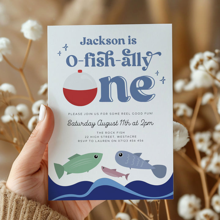 O-Fish-Ally One Retro Birthday Editable Invitation