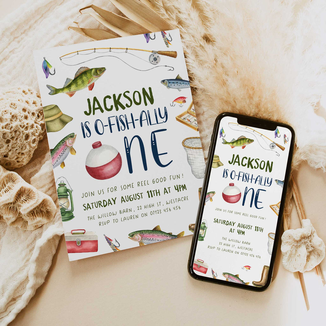 O-Fish-Ally One Border Birthday Editable Invitation