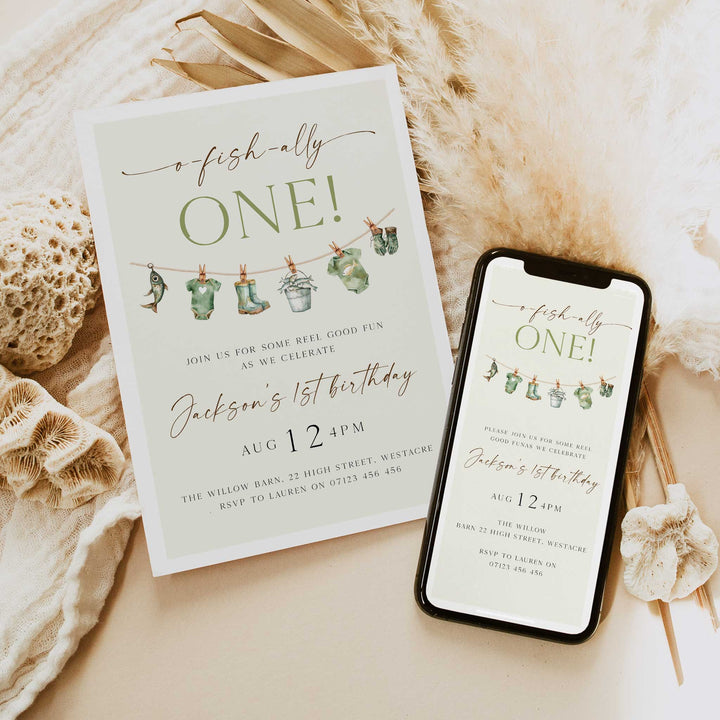 O-Fish-Ally One Birthday Editable Invitation