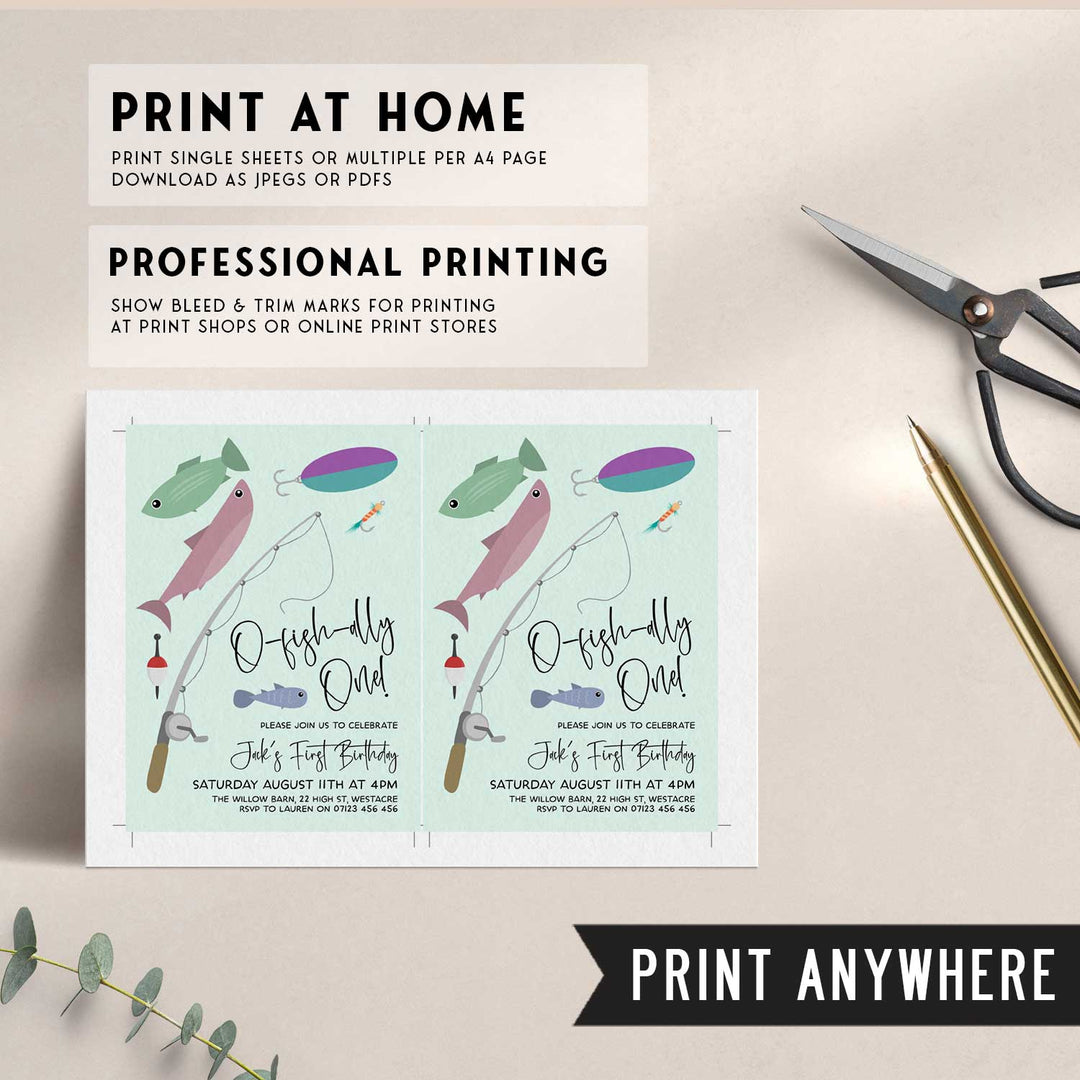 O-Fish-Ally One Modern Birthday Editable Invitation