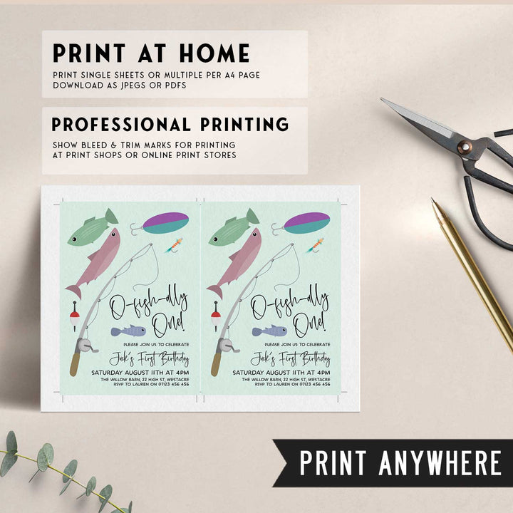 O-Fish-Ally One Modern Birthday Editable Invitation