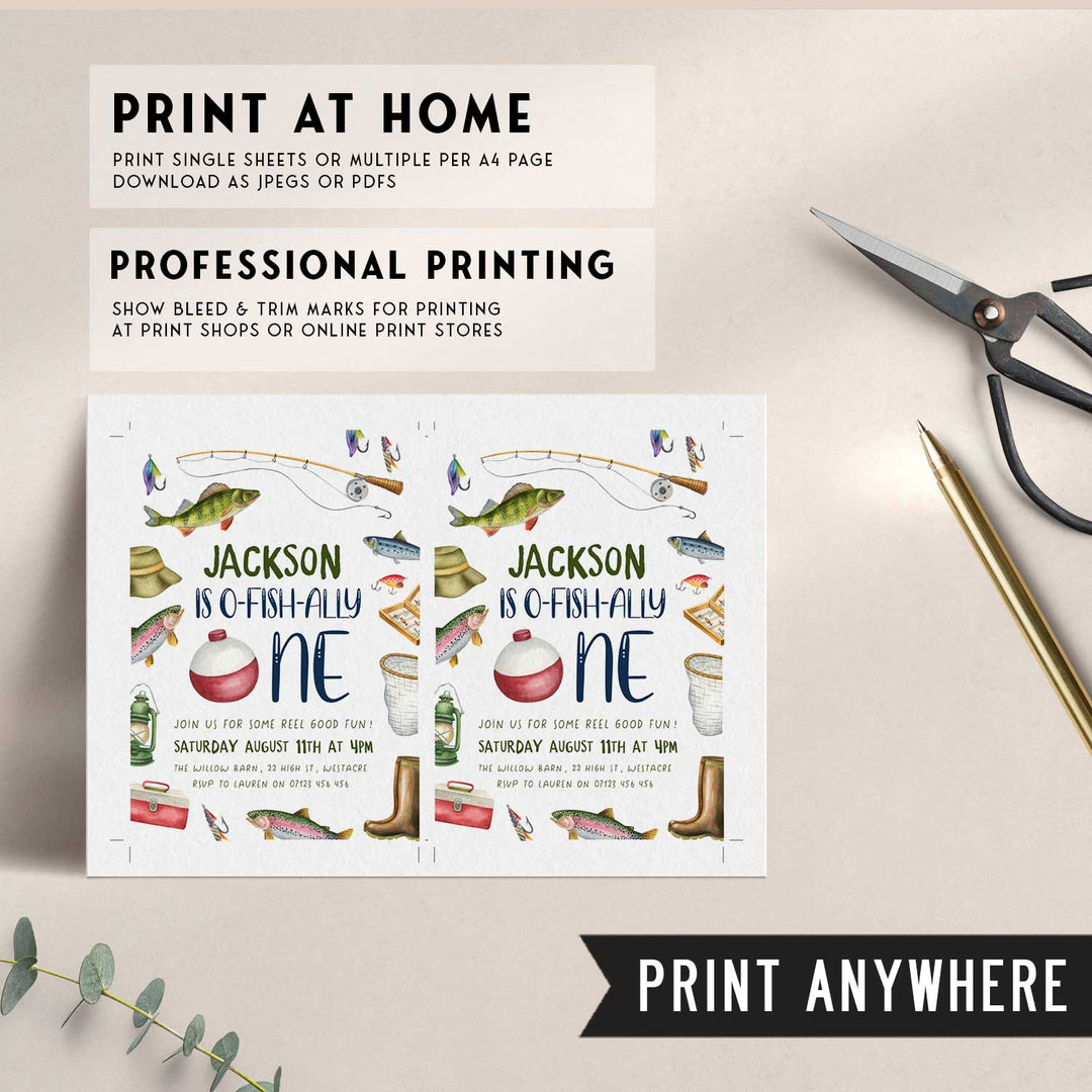 O-Fish-Ally One Border Birthday Editable Invitation