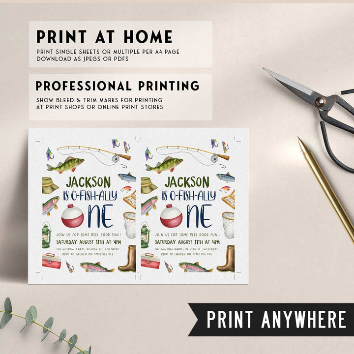 O-Fish-Ally One Border Birthday Editable Invitation