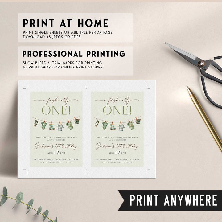 O-Fish-Ally One Birthday Editable Invitation