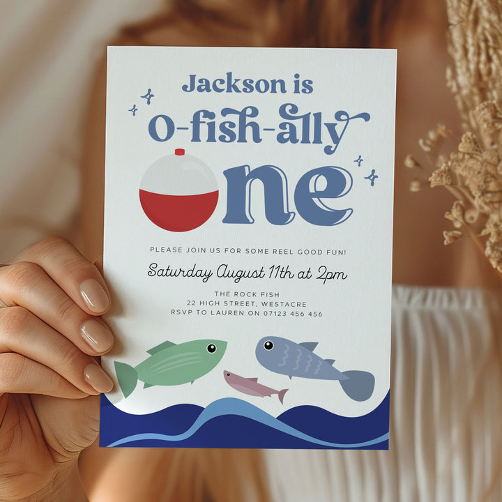 O-Fish-Ally One Retro Birthday Editable Invitation