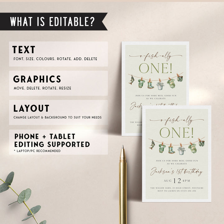 O-Fish-Ally One Birthday Editable Invitation